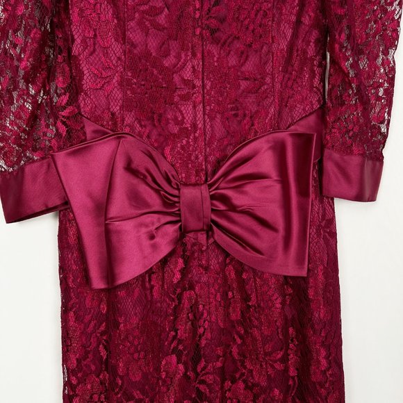 Vintage Union Made 80s Lace Puff Poof Sleeve Satin Maxi Dress Princess Victorian - Picture 8 of 9